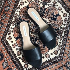 Black leather slides!